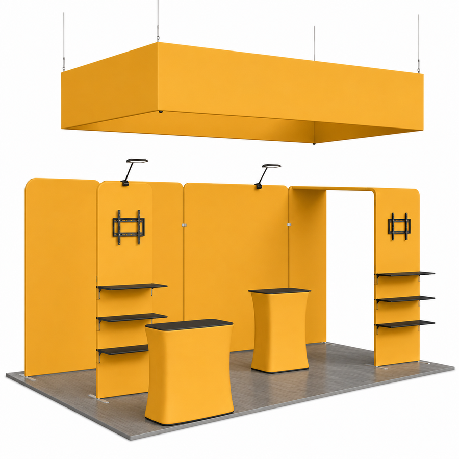 10x20 Monitor Backwall with Hanging Sign Trade Show Booth Kit