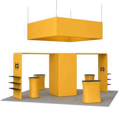 20x20 Monitor Counter Island with Hanging Sign Trade Show Booth Kit
